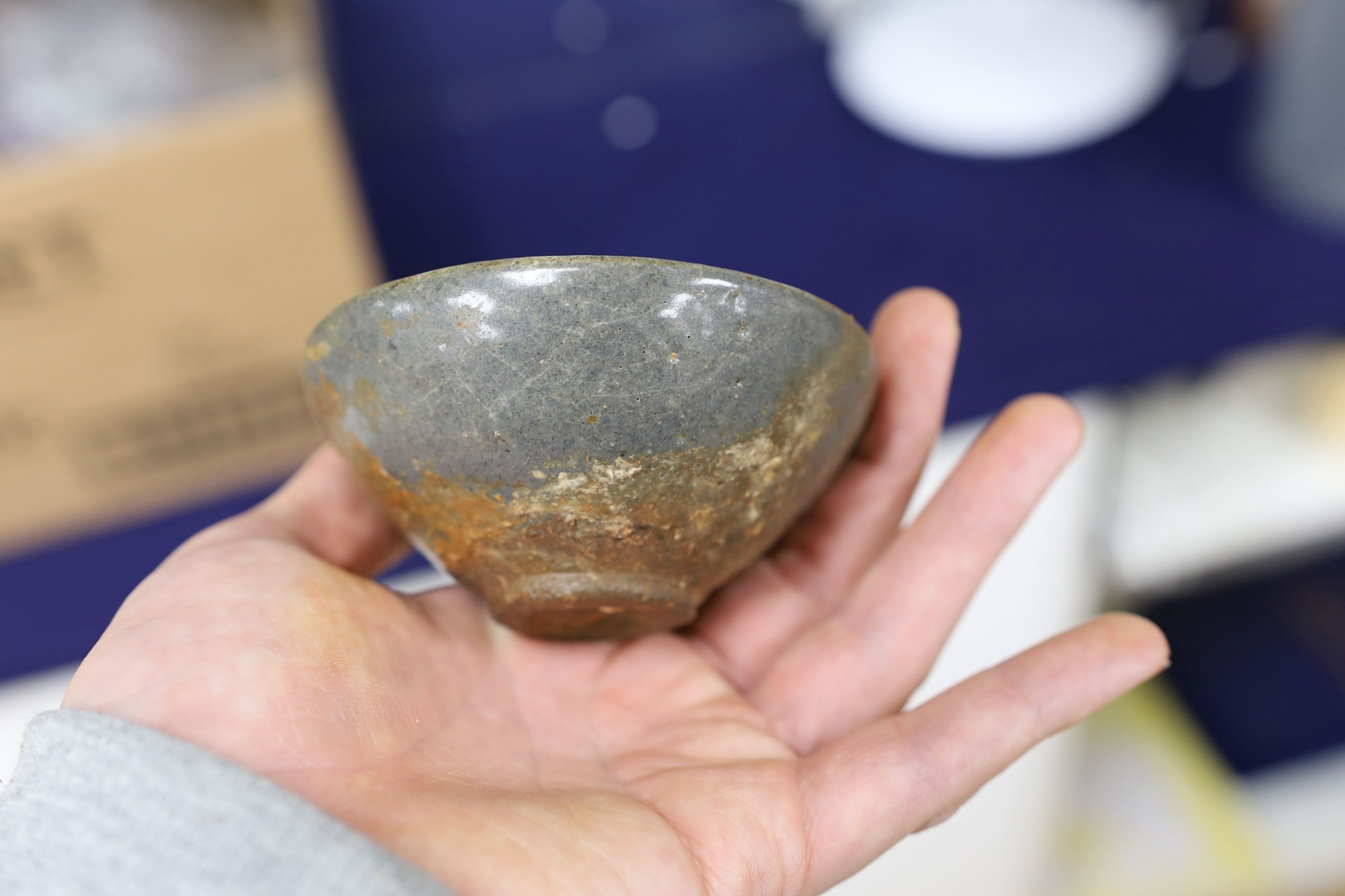 A group of Chinese Jian ware tea bowls, Song dynasty, largest 11.5 cms diameter, 7cm to 11.4cm diameter